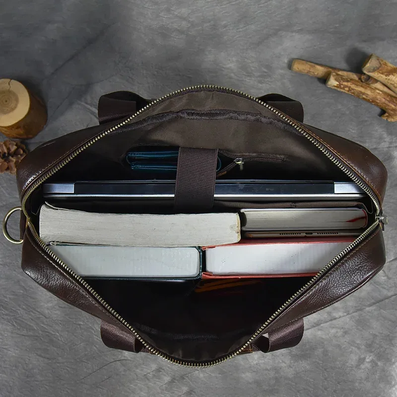 sac pour ordinateur portable en cuir véritable pour homme, sac d'affaires, étuis à bombes pour homme, fourre-tout de travail avec sangle, sac de messager pour homme, marque de luxe, 14 pouces