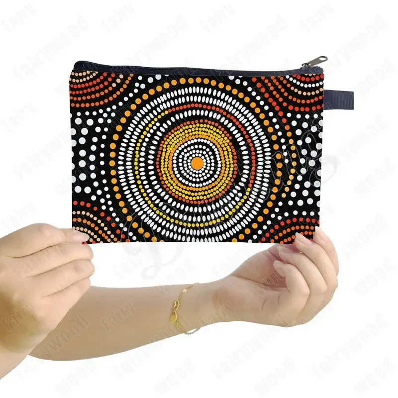 trousse de maquillage à imprimé points aborigènes australiens, sac de rangement pour rouge à lèvres et téléphone, pochette de toilette pour femme, motif culturel indigène