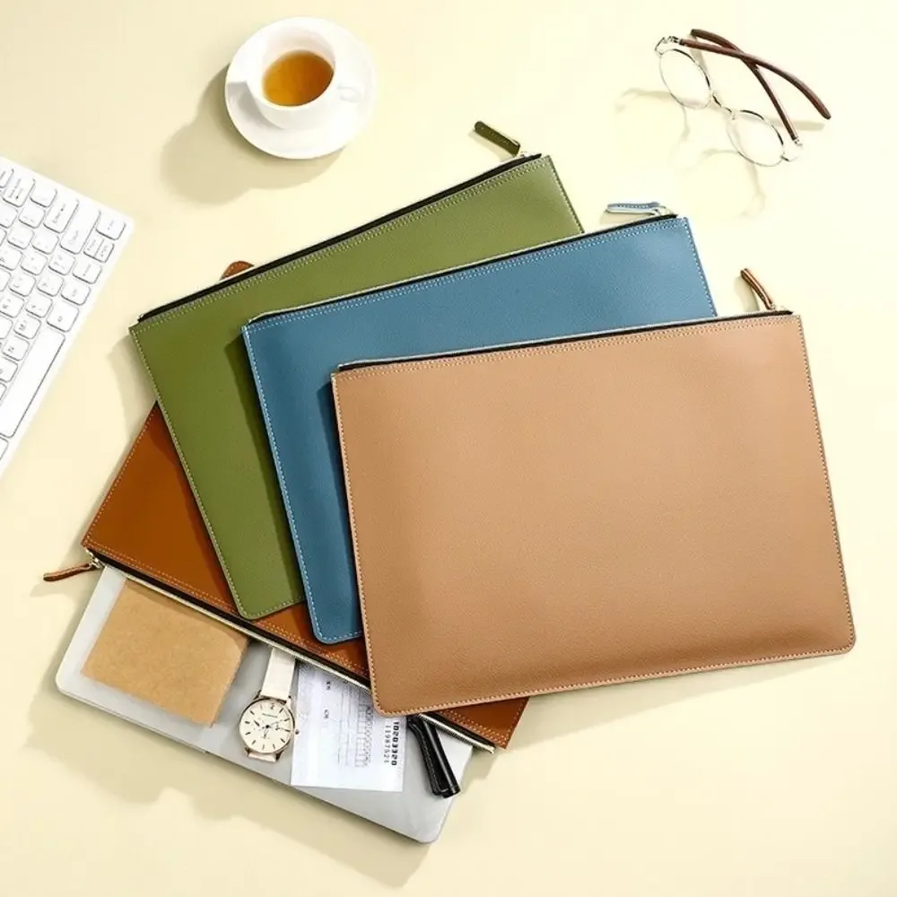 Porte-documents A4 en cuir PU tendance, sac à fermeture éclair, sac à documents imperméable, plusieurs couleurs, grande capacité, sac d'information pour conférence