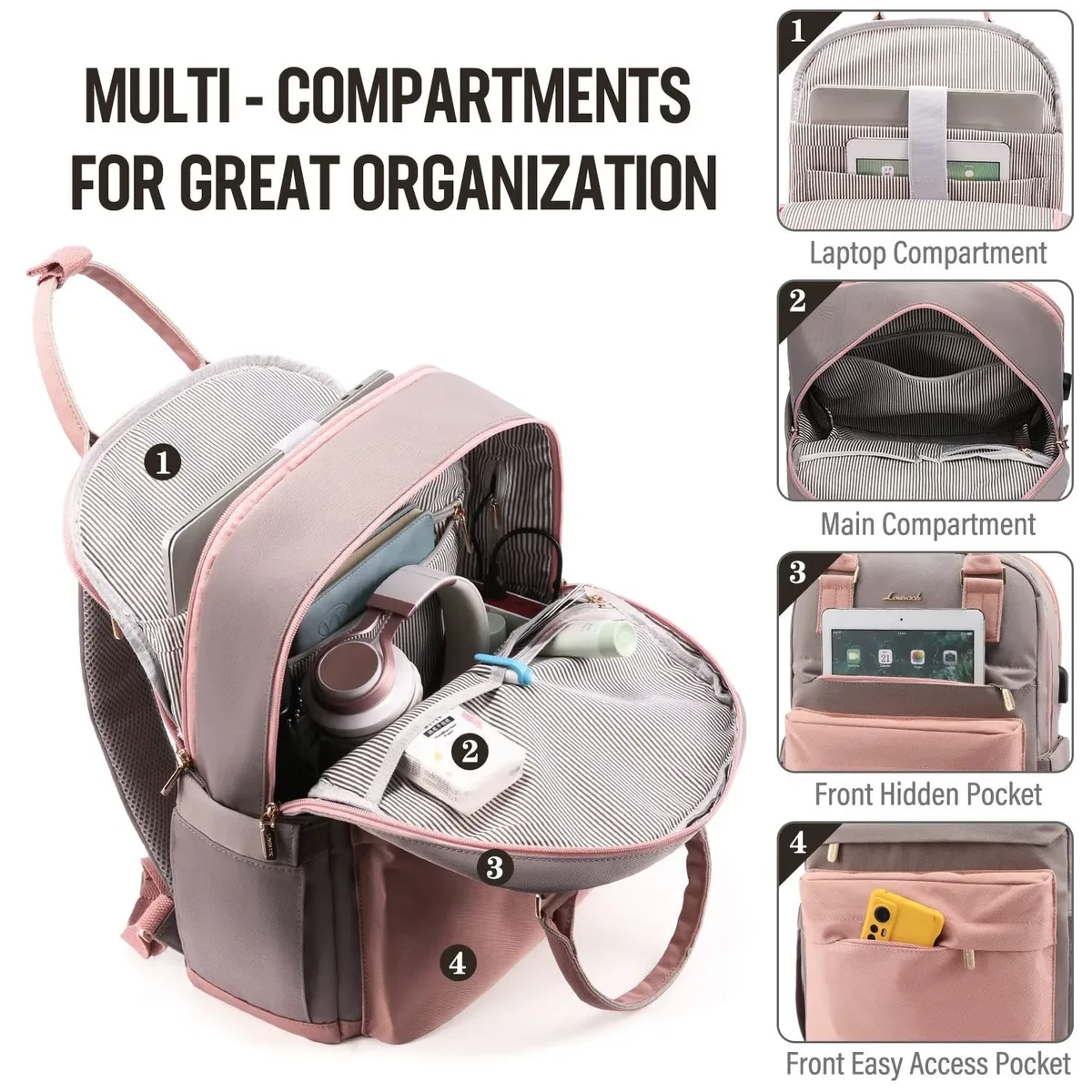 sac dos oxford université cache-mire beige grande capacité compartiments ordinateur portable ceinture coussin air voyage décontracté