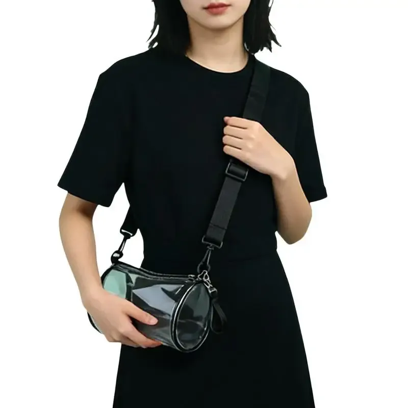 sac à bandoulière transparent pour femme, mini sac à main en forme de cylindre laser, pour le quotidien et les soirées