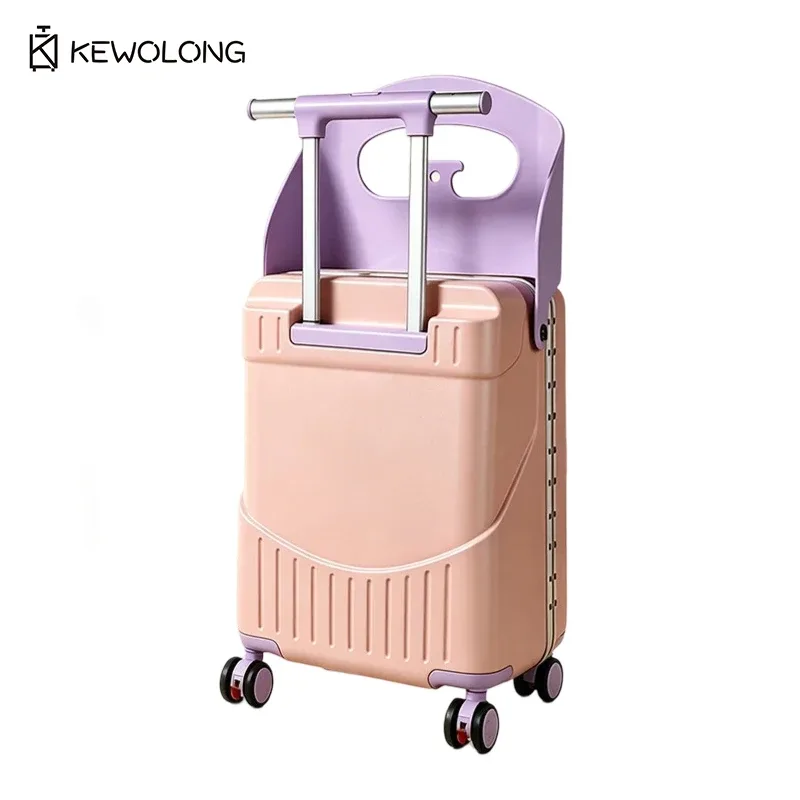 valise à roulettes pour enfants de 20 pouces, bagage de voyage 2-en-1 pour tout-petits avec siège et roues pivotantes, trolley léger.