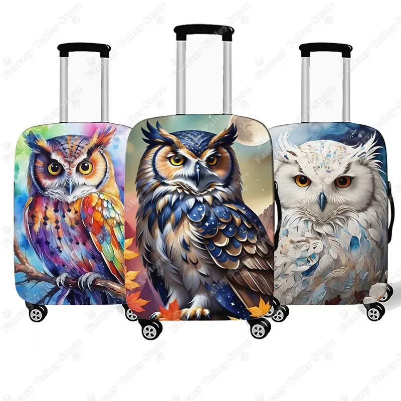 housse de bagage imprimée hibou coloré, housses de protection pour valise à roulettes à cornes, accessoires de voyage de 18 à 32 pouces