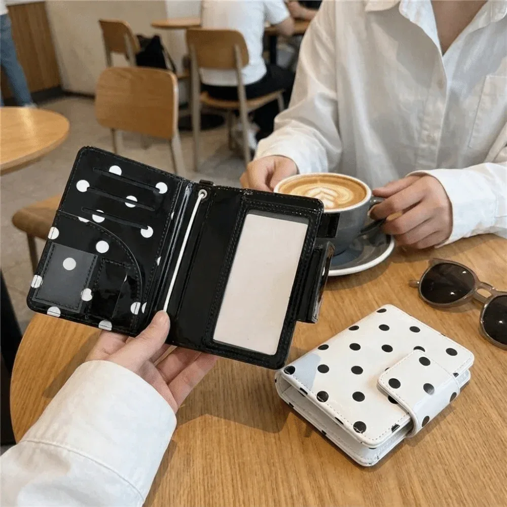 porte-passeport multifonctionnel à pois, porte-cartes multi-emplacements, design fin, sac de rangement pour cartes, léger, noir et blanc