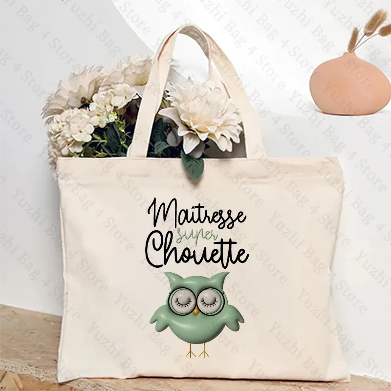 sac fourre-tout de shopping de mode pour femmes avec professeur de chouette et sac à bandoulière design hibou cadeau pour éducatifs cadeau maitresse d'école