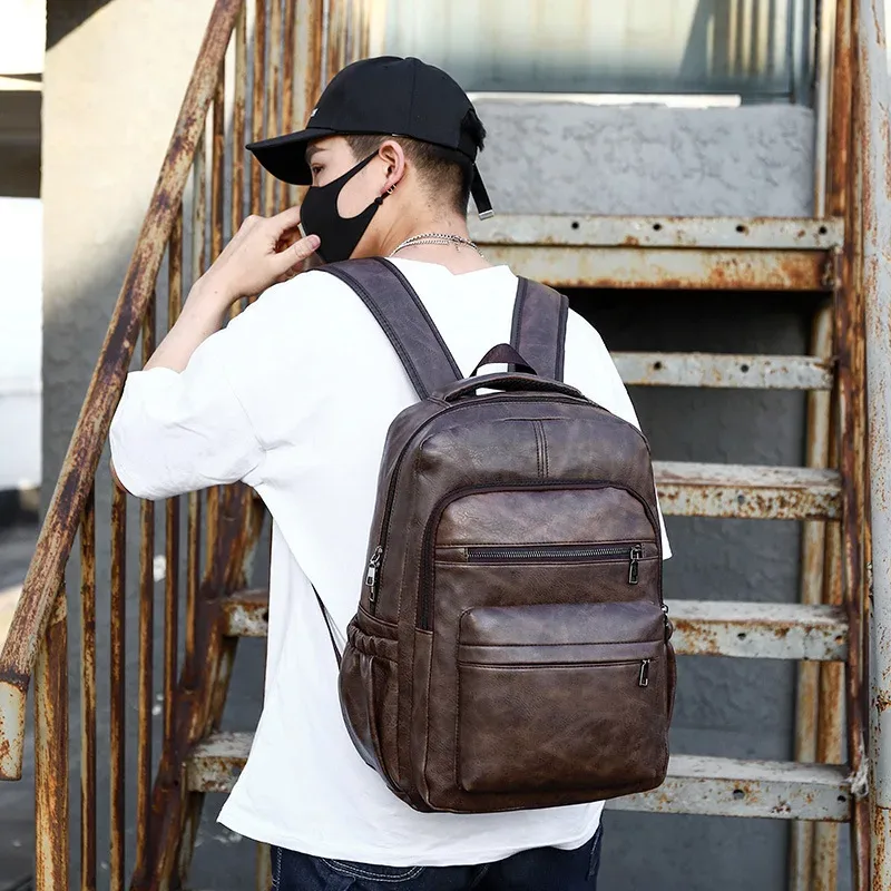 sac à dos de chargement usb en cuir pu pour hommes, grands sacs à dos pour ordinateur portable, cartable pour adolescents, haute qualité