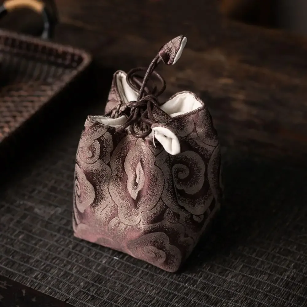 pochette en tissu à cordon de serrage pour tasse à thé de style chinois, sac de rangement portable imprimé pour service à thé, multifonctionnel, résistant à la casse