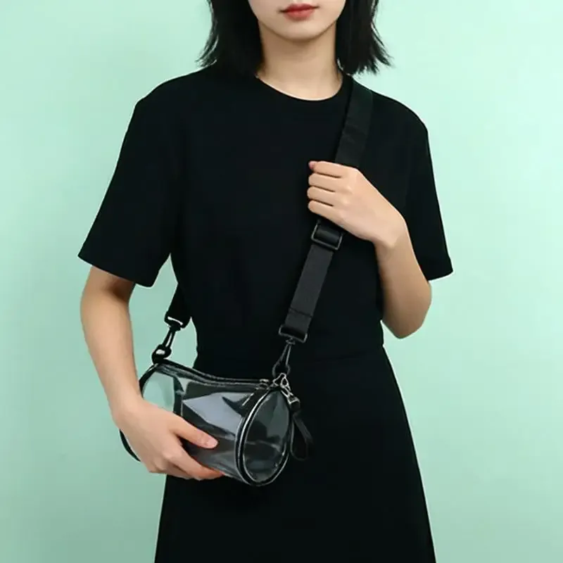 sac à bandoulière transparent pour femme, mini sac à main en forme de cylindre laser, pour le quotidien et les soirées