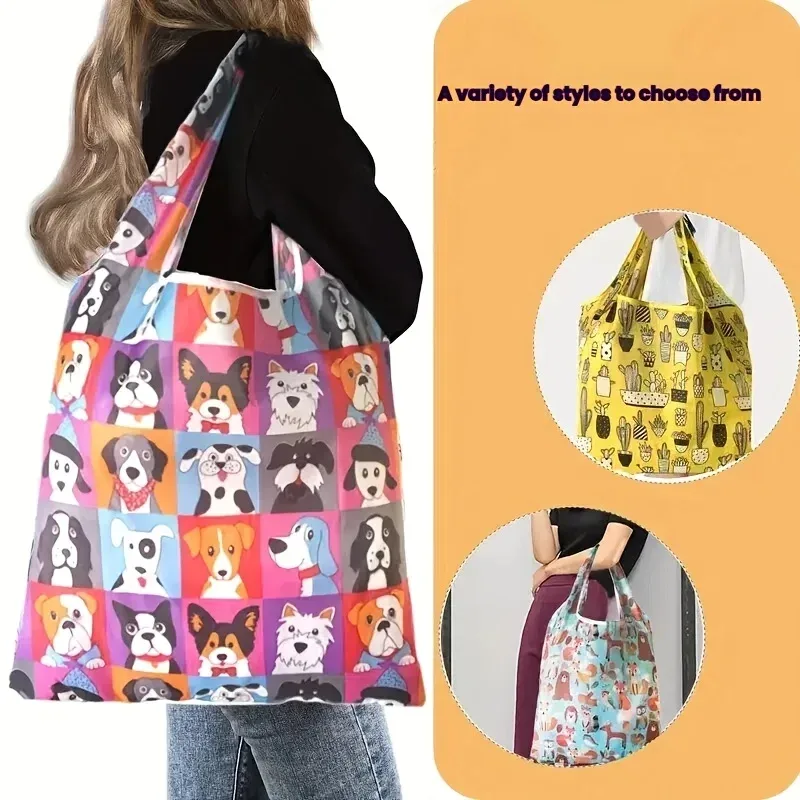 lot de 5 sacs fourre-tout pliables réutilisables pour femmes – sac à bandoulière portable pour les voyages, les supermarchés et le rangement de la cuisine, zsy