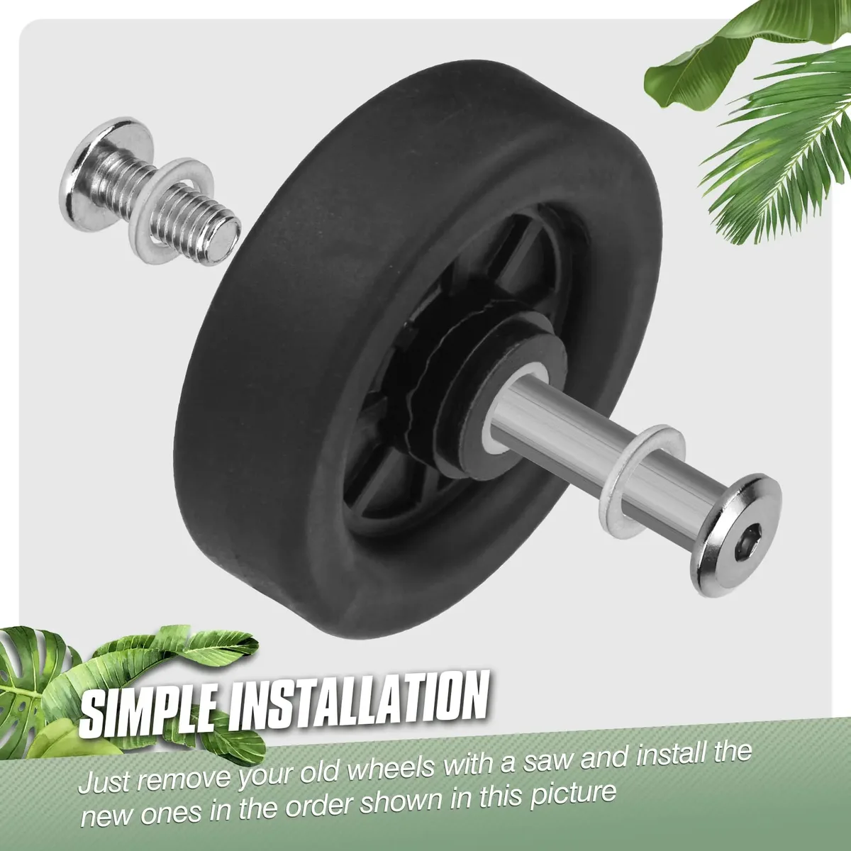 4 roues de remplacement noires pour valise, avec vis, silencieuses, pour chariot de voyage, axe de 5 cm