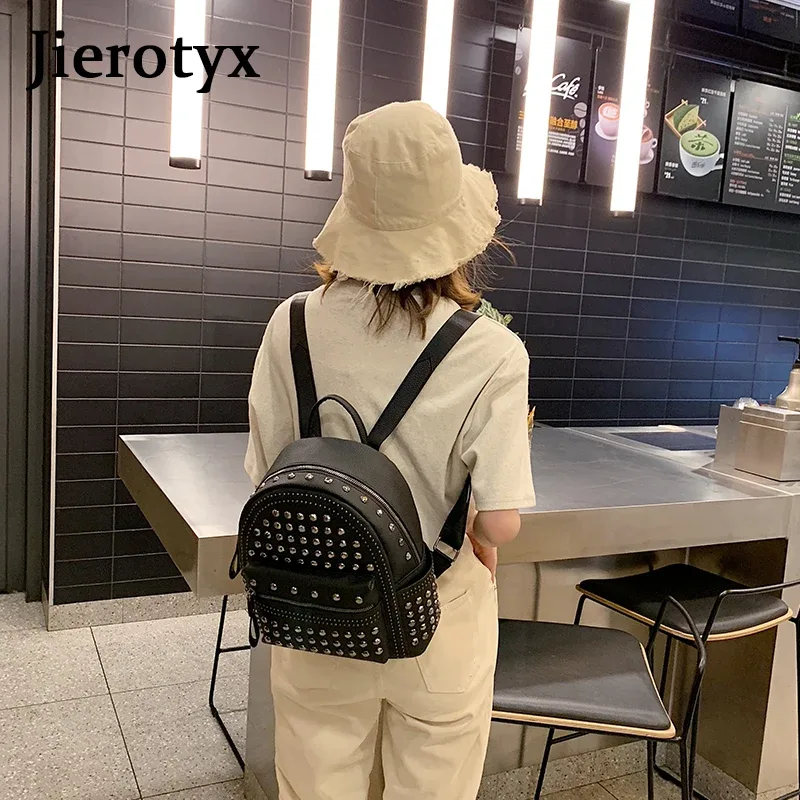 jierotyx 2021 nouveauté preppy loisirs sac à dos femmes sacs à dos décontractés femmes solide fermeture éclair rivet sacs à bandoulière solide offre spéciale