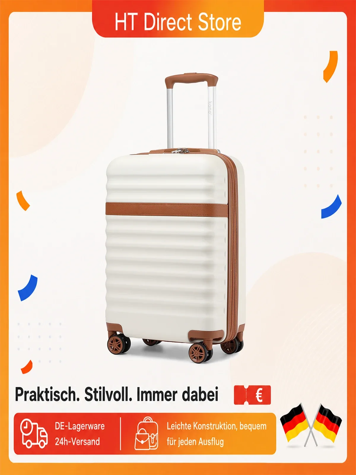 valise rigide kono en abs+pc avec 4 roulettes pivotantes et serrure tsa, bagage à main à roulettes en tailles 20/24/28 pouces