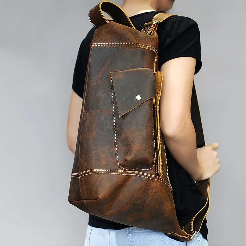 sac à dos en cuir véritable pour homme, sac de jour en cuir de cheval pour homme, sac à dos unique pour ordinateur portable, sac de poitrine pour homme, elin, voyage