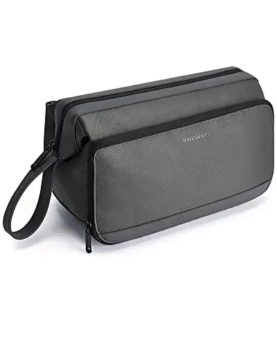 trousse polyester noir compartiments poches maille ouverture large rasage hygiène voyage cosmétiques organisation skincare