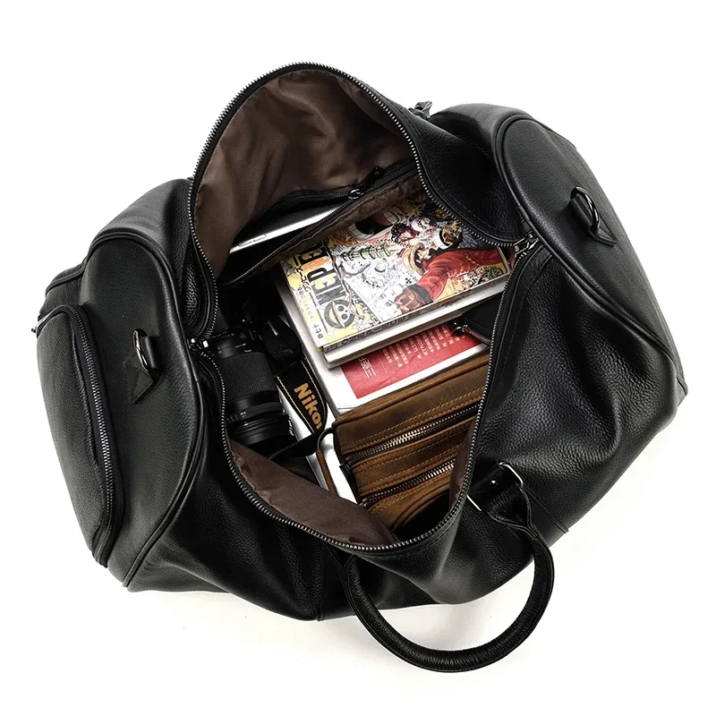 sacs de voyage en peau de vache naturelle, sac de nuit imperméable en cuir pour hommes, sac à main pour bagages d'avion, sac de week-end pour hommes d'affaires 55cm