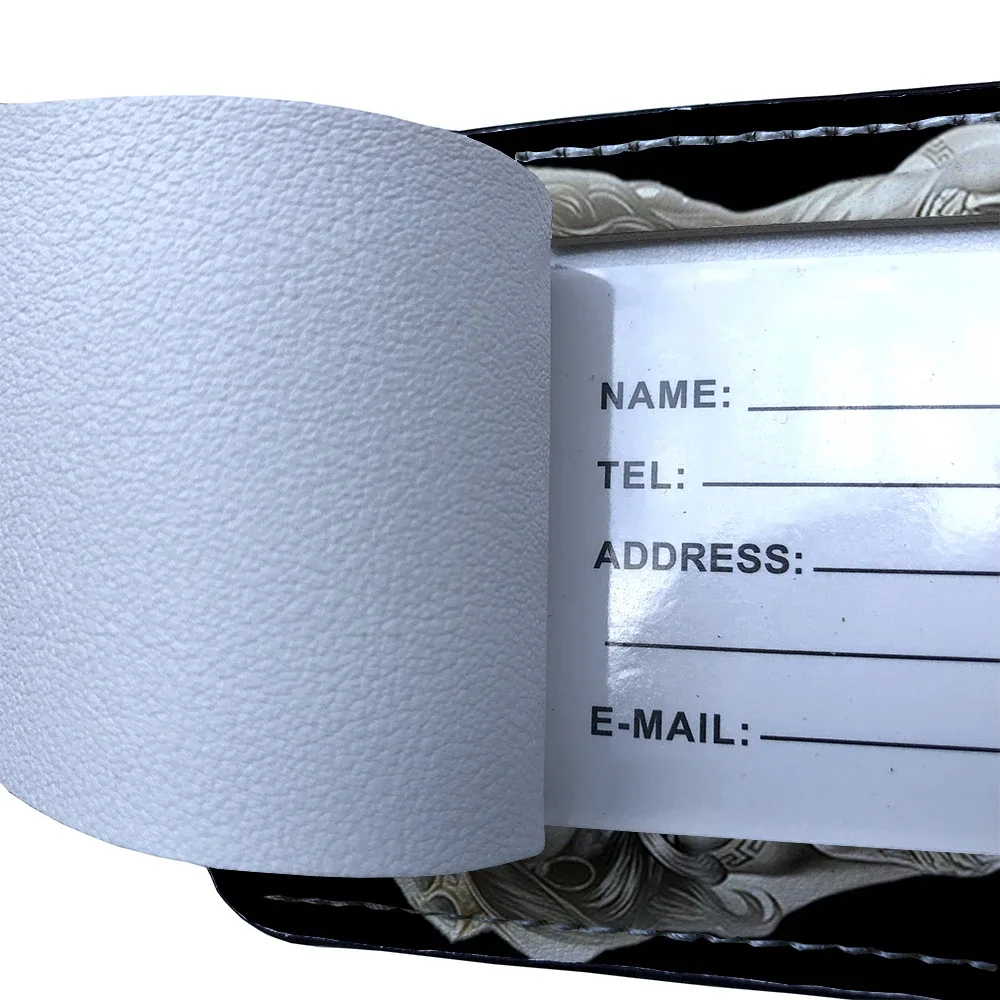 promotion étiquette de bagage en cuir à motif d'horreur, étiquette d'adresse pour valise, étiquette d'embarquement pour bagage, clip pour nom, identifiant et adresse