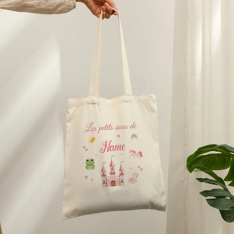 sacs fourre-tout en toile personnalisables avec nom, motifs de princesse sirène, sac de voyage pour amis, anniversaire d'enfants, noël