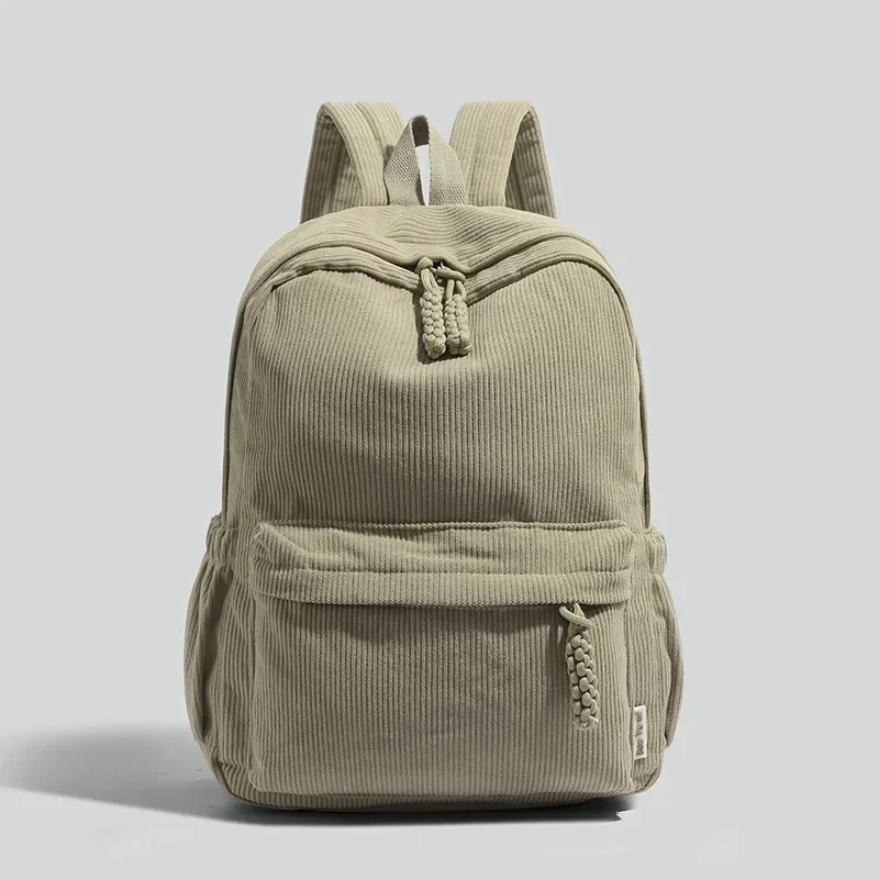 sac dos velours cotelé gris compartiment intérieur bandoulière arquée fermeture éclair usage etudiant femmes