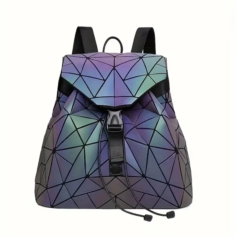 sac à dos pour hommes et femmes, épissure géométrique, sac à dos de voyage à la mode pour étudiantes, grande capacité, sac d'école à réflexion holographique