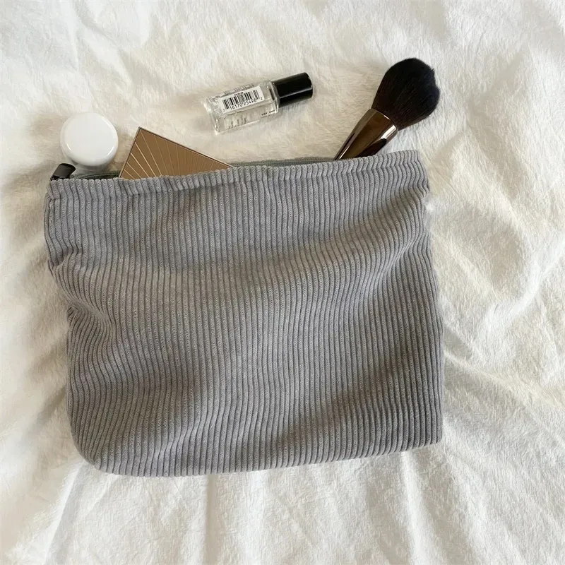 sac à cosmétiques de voyage en velours côtelé de grande capacité, organisateur de maquillage portable pour femmes, pochette de rangement à fermeture éclair
