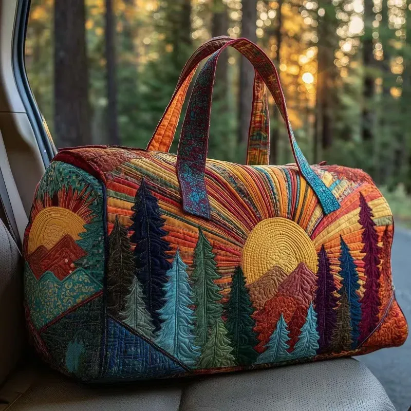 sac voyage polyester fleurs blancs symboles paix texturé poignées tissu sacoche hippie motifs colorés week end polyvalent