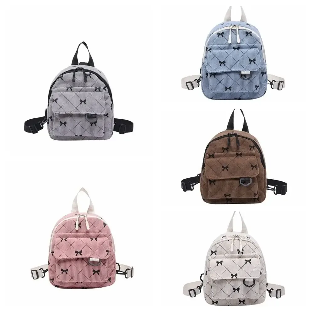 mini sac à dos en velours côtelé avec nœud imprimé, sac à bandoulière léger, sac de rangement cosmétique multi-couches, sac à dos quotidien