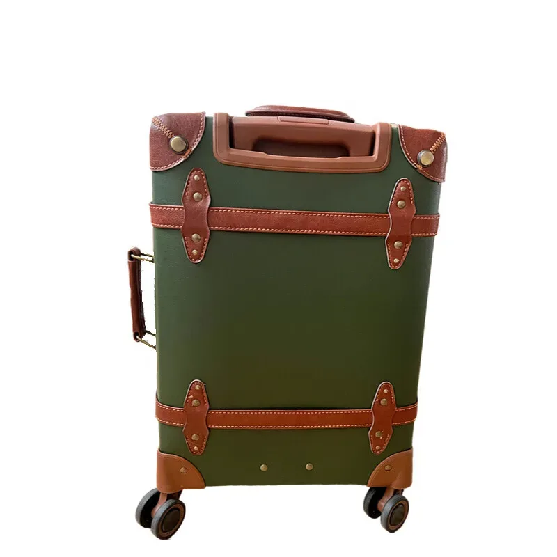 valise vintage en cuir pu pour femmes, design rétro, 20 pouces, bagage à main 24/28 pouces, coffre à bagages à carreaux, roues spinner, serrure tsa durable
