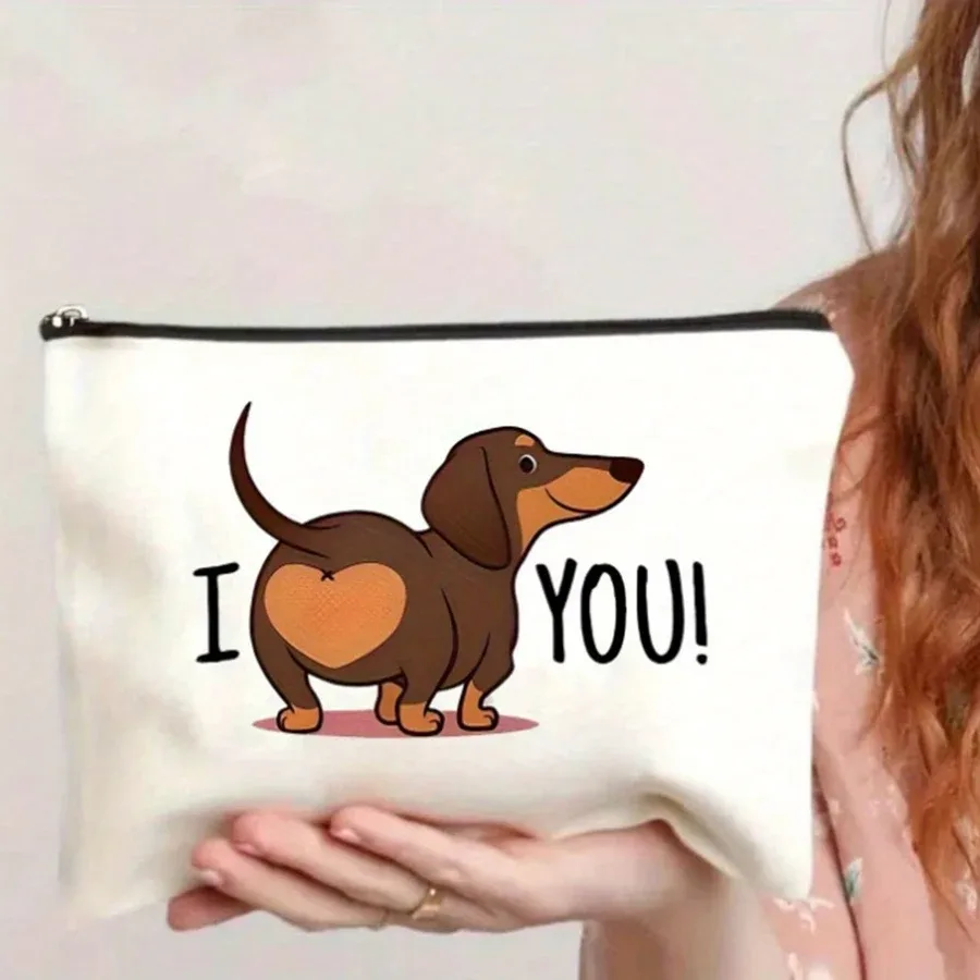 sac à cosmétiques imprimé avec motif de fesses de teckel - style animalier amusant, idéal pour le campus, la décoration de la maison, le rangement de bijoux, le rangement des crayons, le sac à collations, la trousse à monnaie, l'usage quotidien, les cadeaux d'anniversaire, la fête des enseignants, la rentrée scolaire, la cérémonie de remise des diplômes, taille 9 pouces*6 pouces
