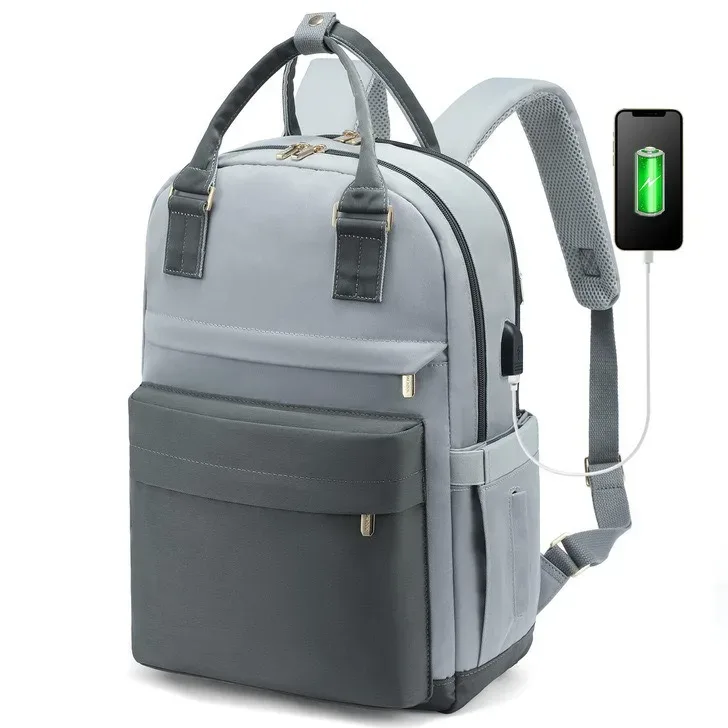 sac à dos décontracté pour femme, sac à main en nylon imperméable et tendance, sac à dos pour ordinateur portable de 15,6 pouces avec port usb pour voyage et randonnée
