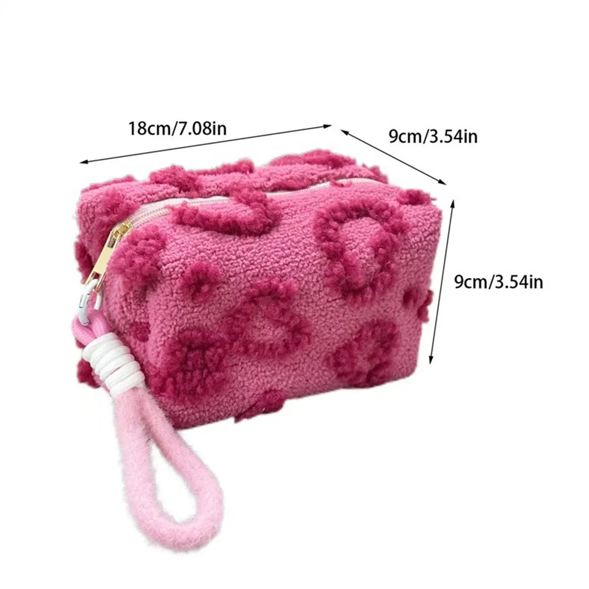 sacs à maquillage en peluche avec poignée, sac de rangement cosmétique de voyage doux, organiseur portable imprimé cœur, trousse à crayons, pochette mignonne