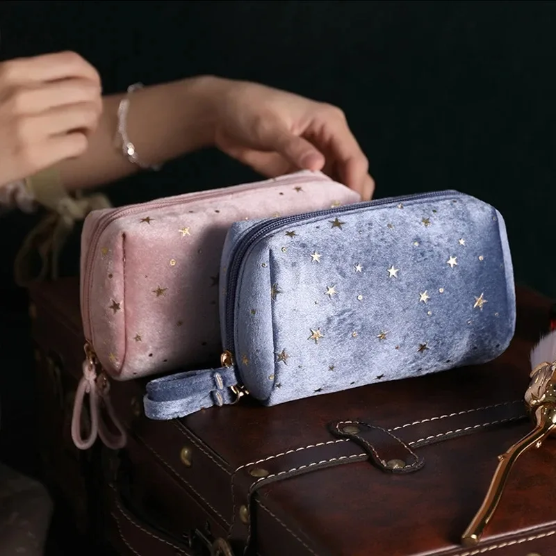 trousse de maquillage en velours pour fille, trousse de rangement pour rouge à lèvres, trousse de toilette, trousse de beauté, poudres, trousse cosmétique portable
