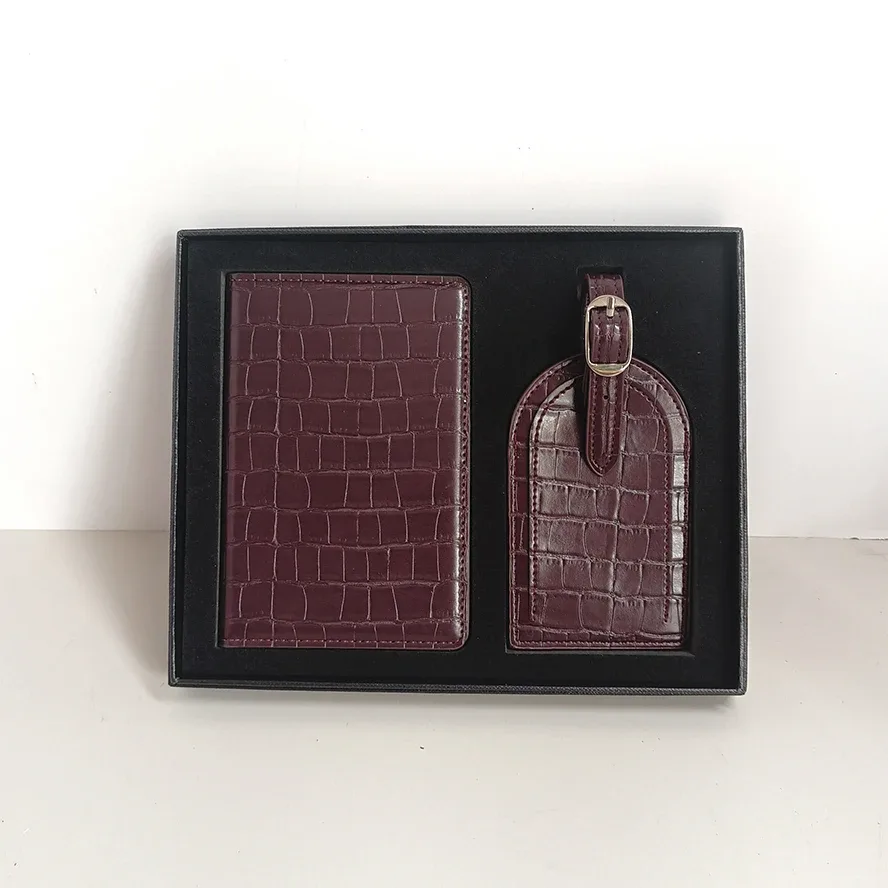 porte-passeport en cuir à motif crocodile, étiquette de bagage personnalisée avec gravure d'initiales, porte-cartes rétro de luxe, cadeau