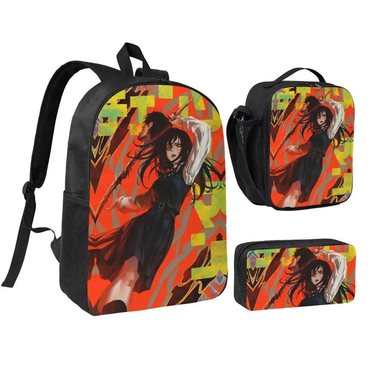 sac dos polyester noir motif graphique format rectangulaire bandoulière grande capacité voyage école université travailler transport documents ordinateur portable luncheon sac crayons