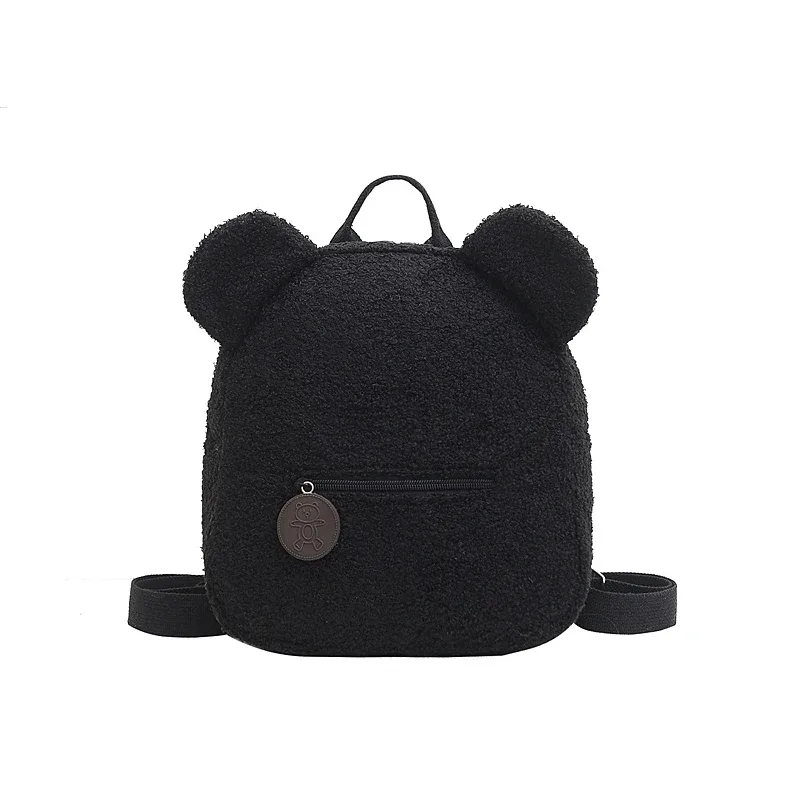 sac à dos en polaire avec oreilles d'ours pour enfants, 1 pièce, petit sac à dos décontracté en laine d'agneau pour filles, cartable pour voyage et shopping