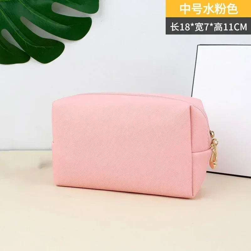 sacs à cosmétiques en cuir pu avec fermeture éclair pour femme, trousse de maquillage, étui à rouge à lèvres, trousses de toilette étanches, petit et grand, mode féminine, 1pc