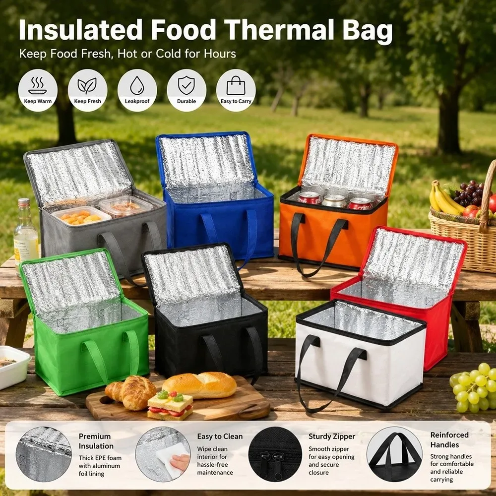 sac isotherme de pique-nique grande capacité, design pliable, isolation thermique, sac de rangement alimentaire, poignée portable, sac de transport pour boissons
