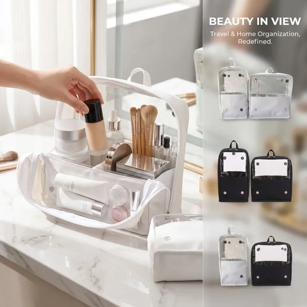 Sac de maquillage transparent imperméable, fermeture éclair transparente, grande capacité, séparateurs de sacs cosmétiques avec poignée, organisateur de produits de toilette transparent