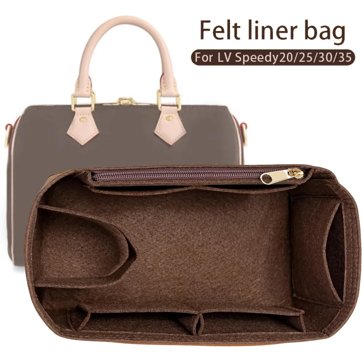 organisateur en feutre premium pour sac boston doctor bag 25 30 35, pochette intérieure structurante, base de sac à main avec fermeture éclair et multiples poches