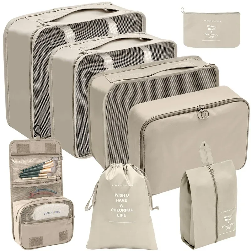 7/8/9 pièces nouvel ensemble organisateur de voyage sacs de rangement grande capacité valise stockage bagages vêtements tri organisateur ensemble pochette à chaussures