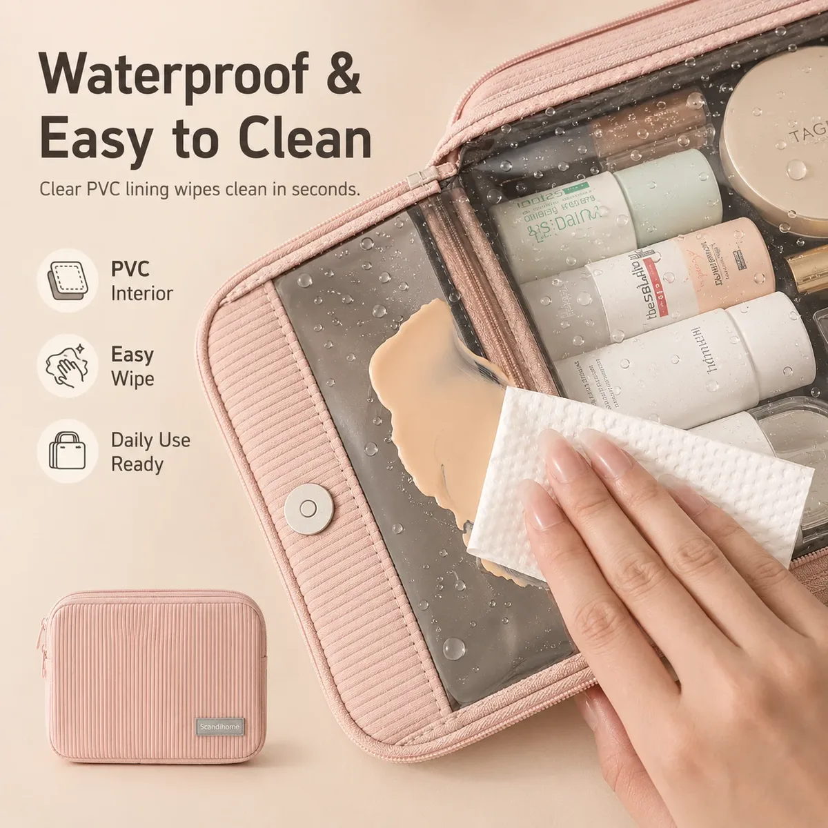 trousse de maquillage de voyage, organisateur de cosmétiques, étanche, grande capacité, détachable, double couche, fenêtre transparente, pochette de rangement de toilette pour femmes