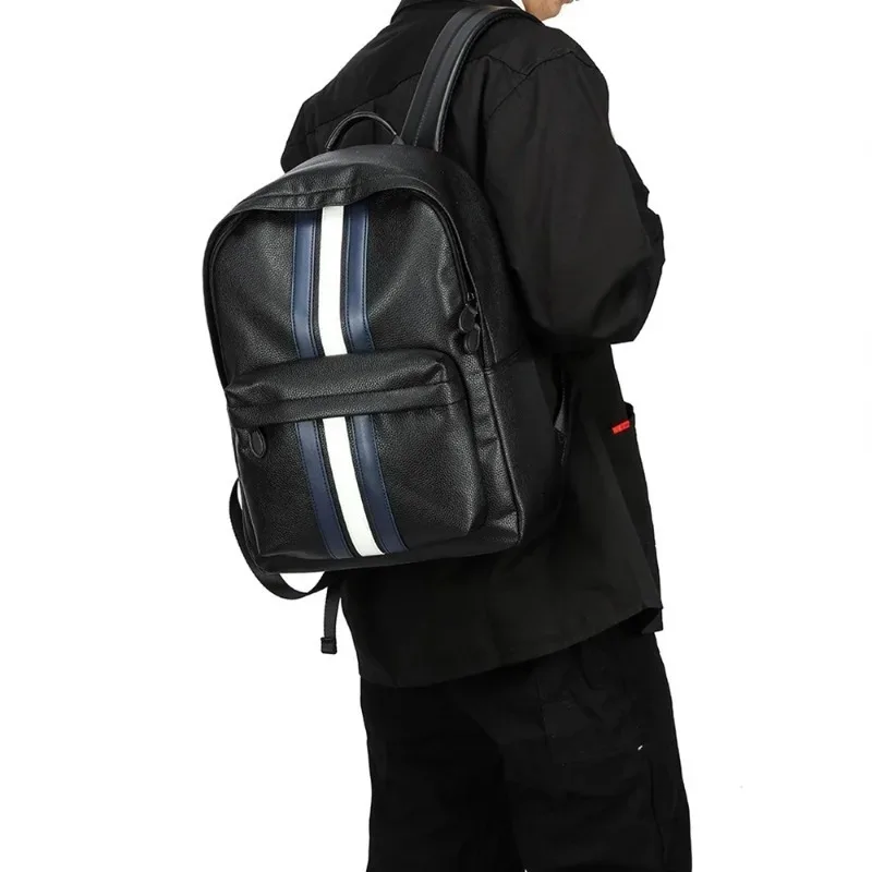 sac à dos rayé de luxe pour hommes, sac à dos d'affaires en cuir pu pour hommes, sacs pour ordinateur portable de 14 pouces, sac à dos de grande capacité, cartable