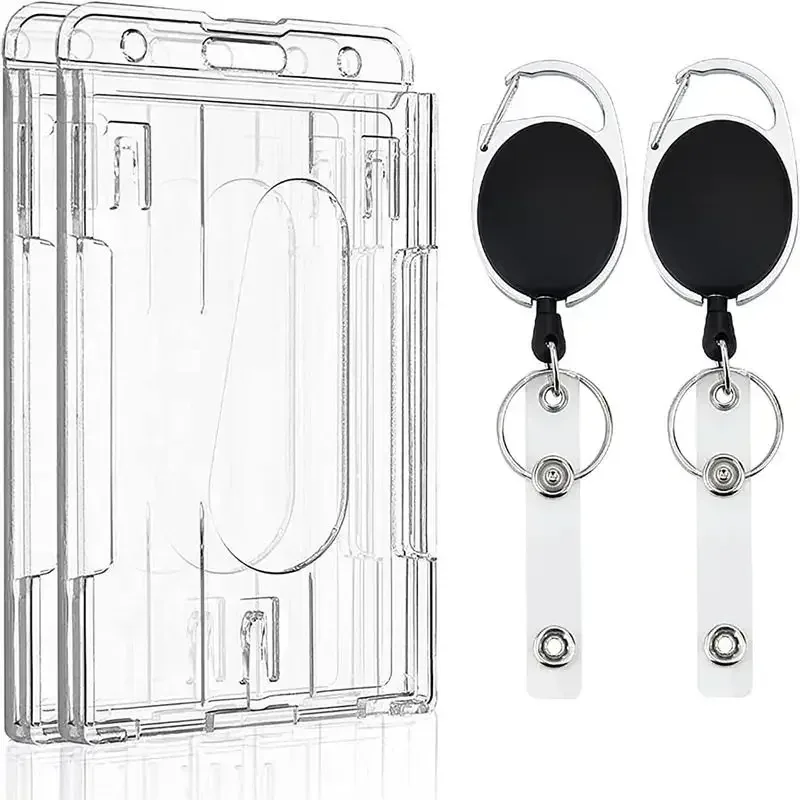 fentes pour cartes transparentes, porte-badge pour étiquette d'identification, avec bobine de badge, organisateur de rangement pour cartes, étui pour cartes de travail pour passe des employés