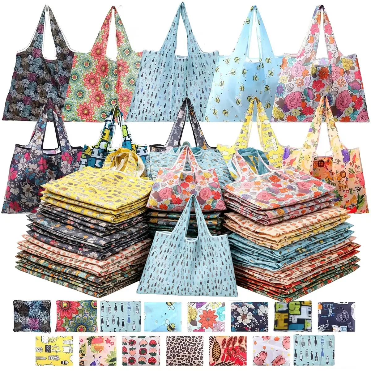 lot de 5 sacs fourre-tout pliables réutilisables pour femmes – sac à bandoulière portable pour les voyages, les supermarchés et le rangement de la cuisine, zsy