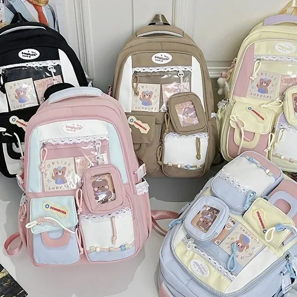 sac à dos transparent style scolaire mignon, grande capacité, décontracté, à double bandoulière pour les élèves du collège et du lycée