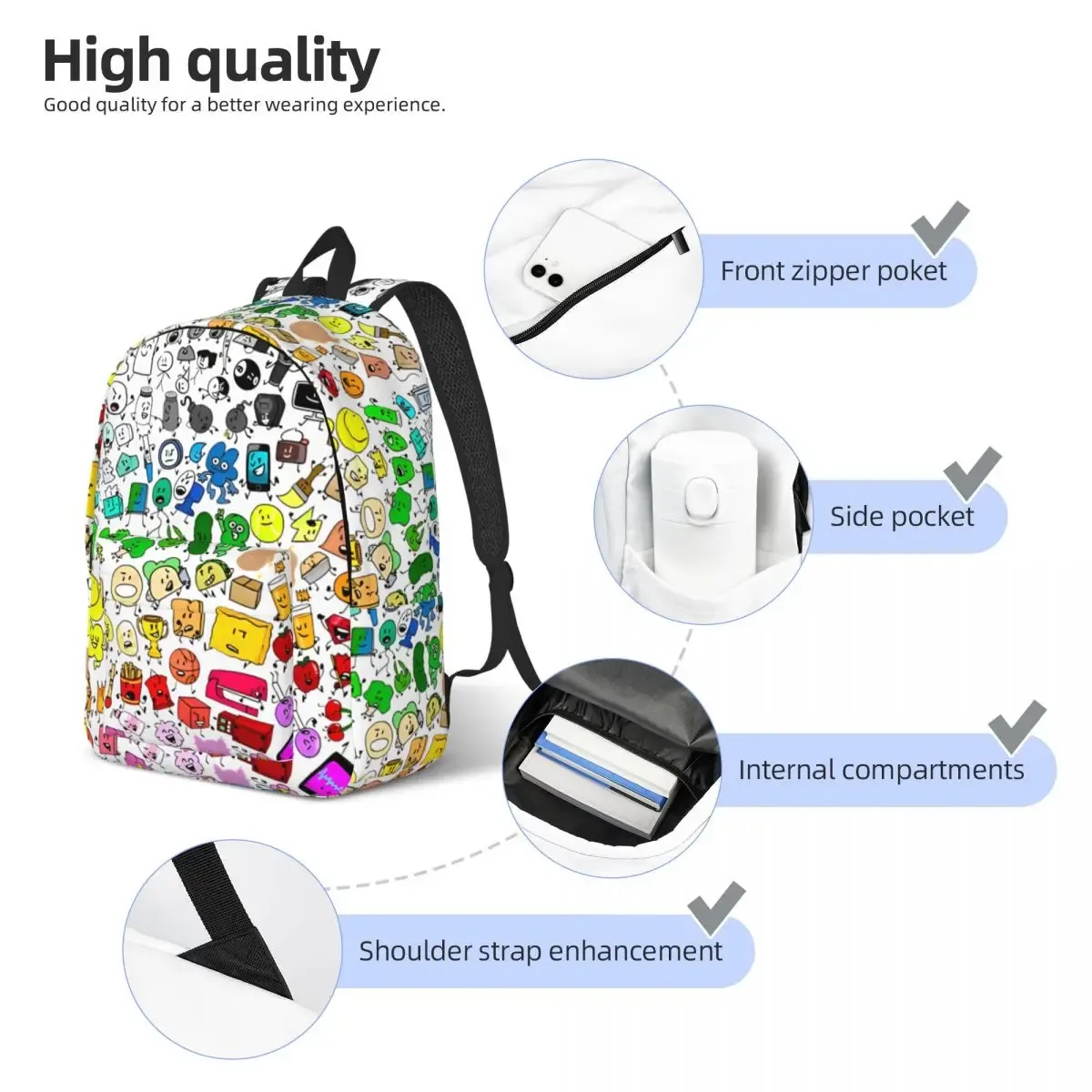 sac dos motif symboles couleurs multiréglage polyester toile poche intérieure fendue fermeture éclair ordinateur portable déplacement courte distance