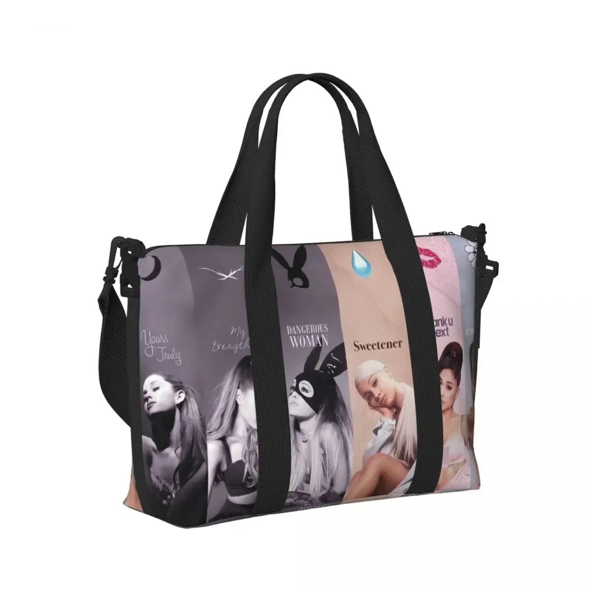 sac fourre-tout personnalisé ariana grande pop music pour femmes, sacs de voyage de grande capacité pour chanteur américain, plage, gymnastique