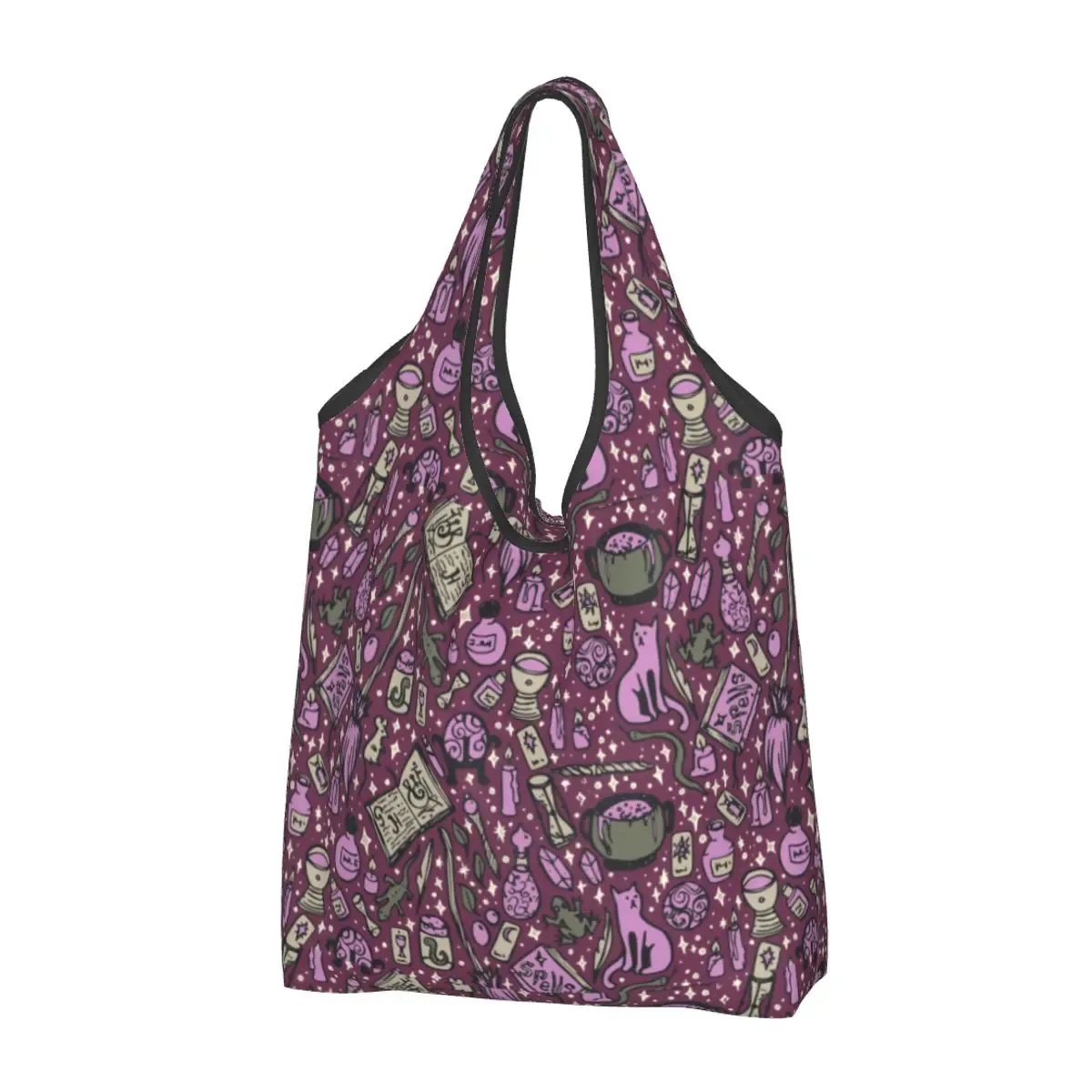 sac à provisions réutilisable personnalisé crow moon pour femme, sac fourre-tout portable, halloween, sorcière effrayant, sacs d'épicerie