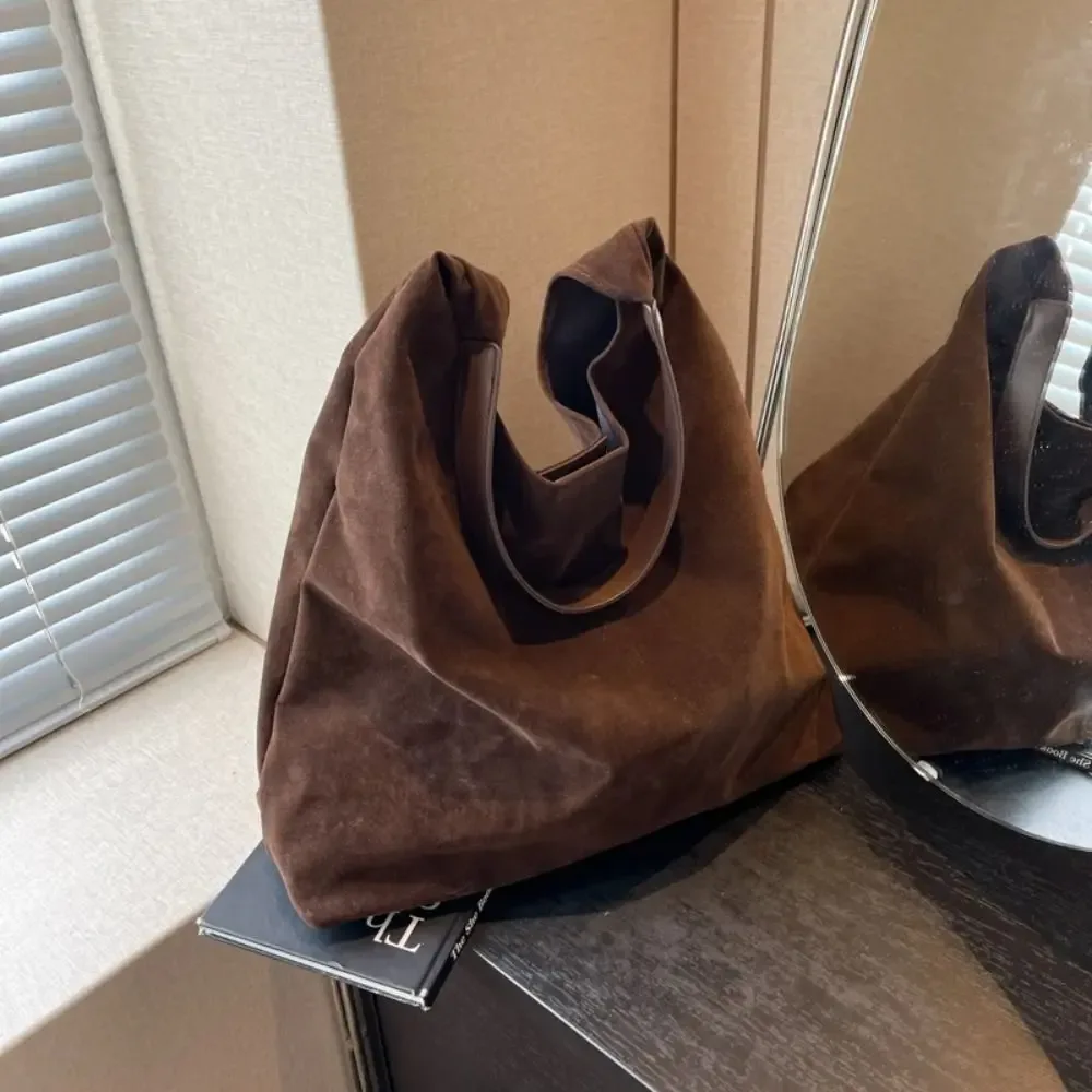 sac à bandoulière en daim de grande capacité, sac seau vintage pour femmes, couleur unie, simple et polyvalent, automne et hiver