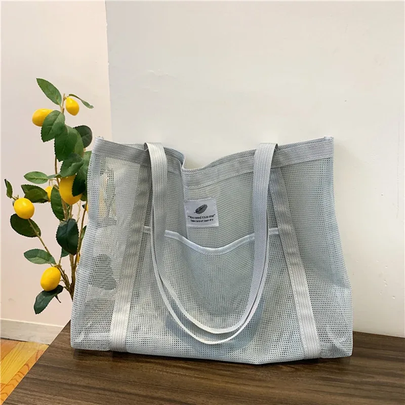 sac à bandoulière en maille transparente pour femmes, fourre-tout portable à la mode pour shopping voyage plage, fourre-tout en filet
