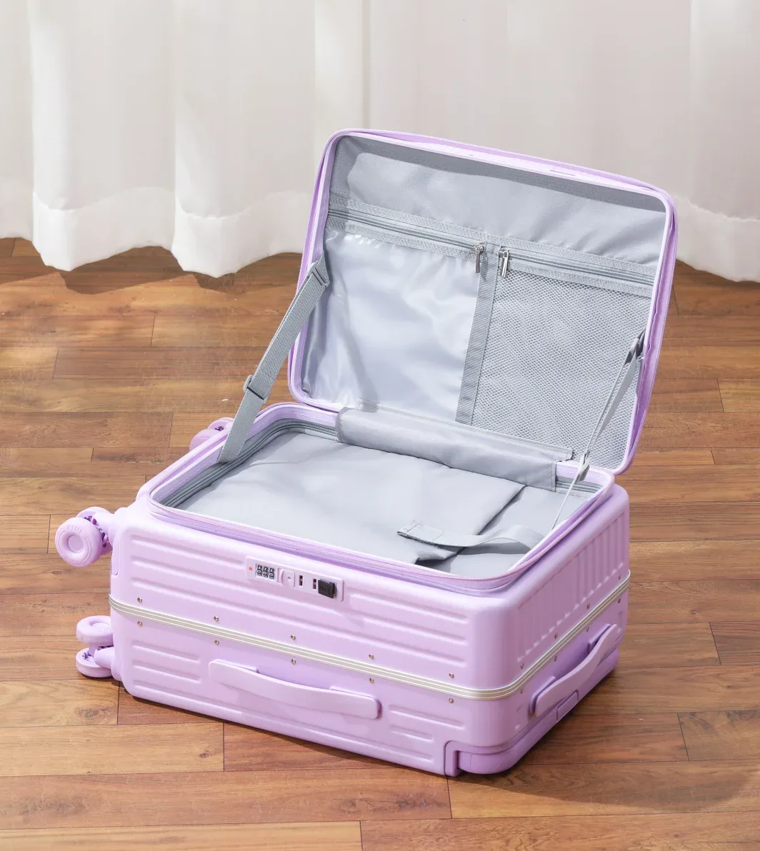 valise de voyage en aluminium avec cadre pc, ouverture frontale, poignée large, roulettes, 20/24/26 pouces